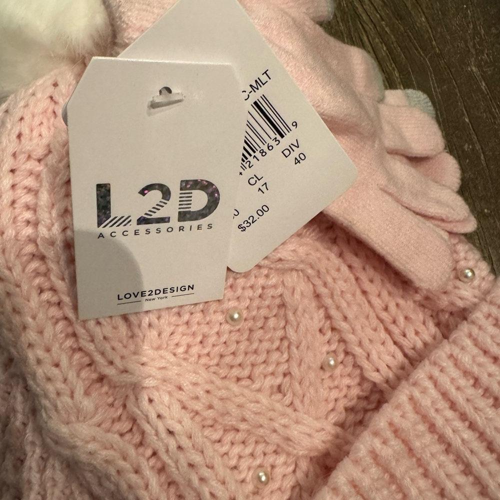 NWT Love 2 Design Girls Cozy Pink Knit‎ Hat, Scarf & Gloves Set - Picture 3 of 5